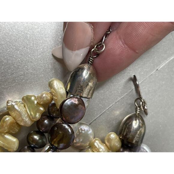 JAY KING Sterling Silver Freshwater Pearl FOUR STRAND Colors Statement Necklace - Picture 5 of 7